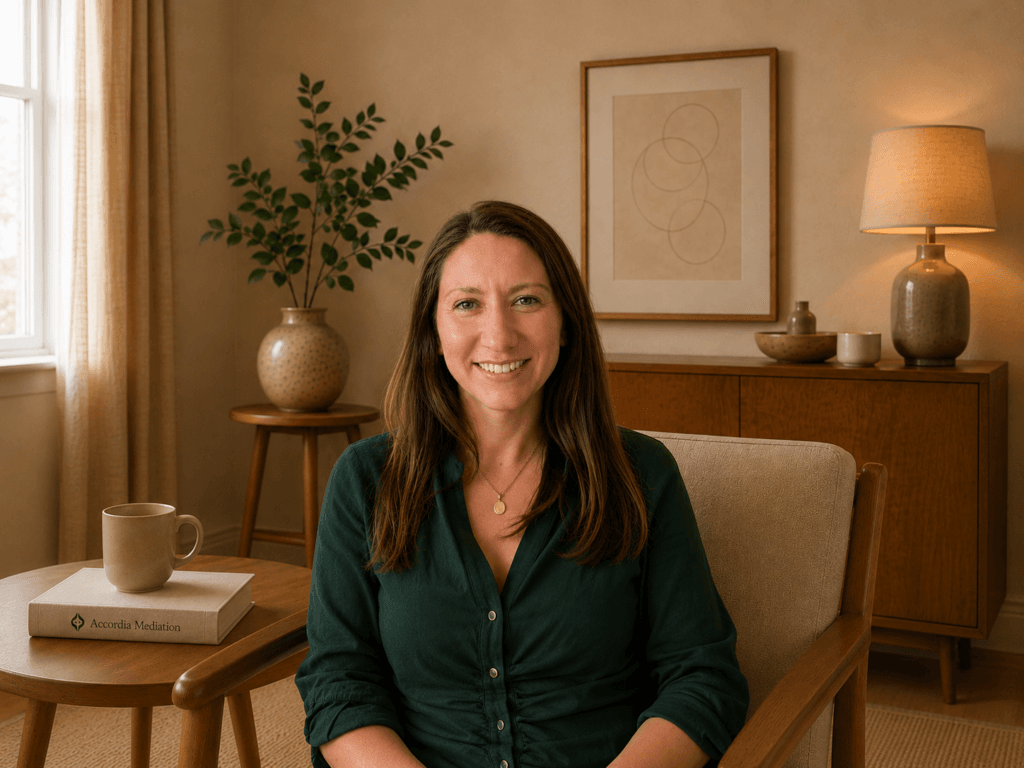 Accordia Mediation consultation room, Emma, family mediator at Accordia Mediation